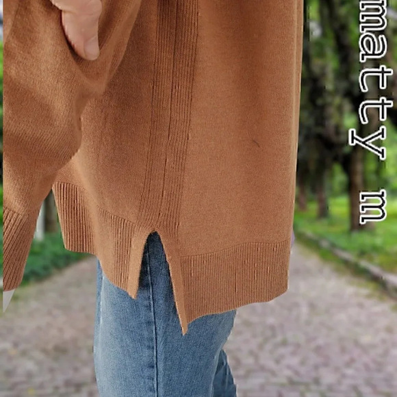 Matty M | V-Neck Sweater with Side Slits | Ribbed Hems | Camel | NWT - Picture 3 of 8